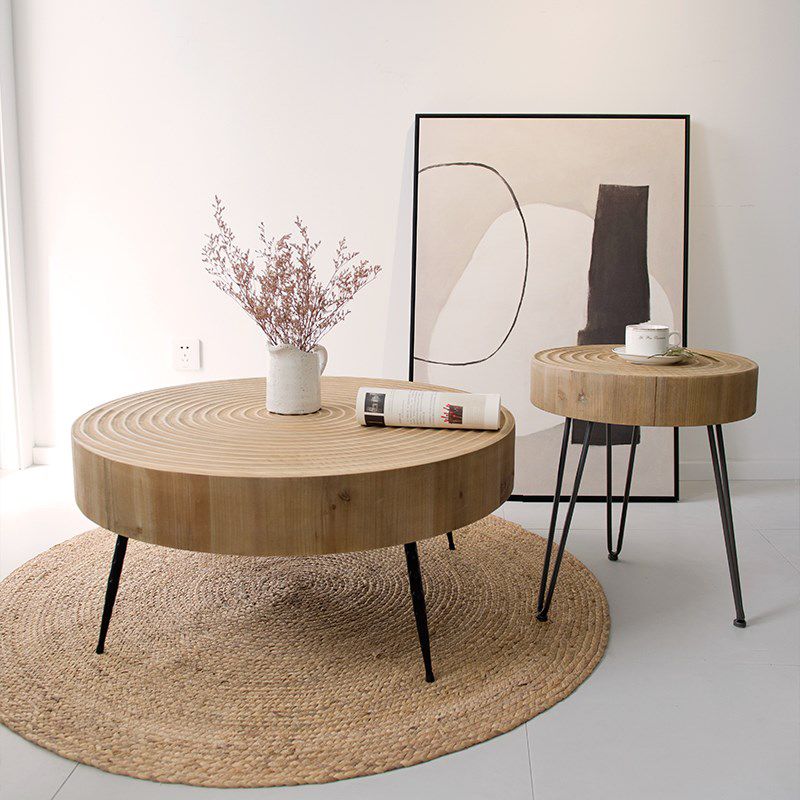 Scandinavian 3 Legs Coffee Table Round Wooden Cocktail Table for Living Room
