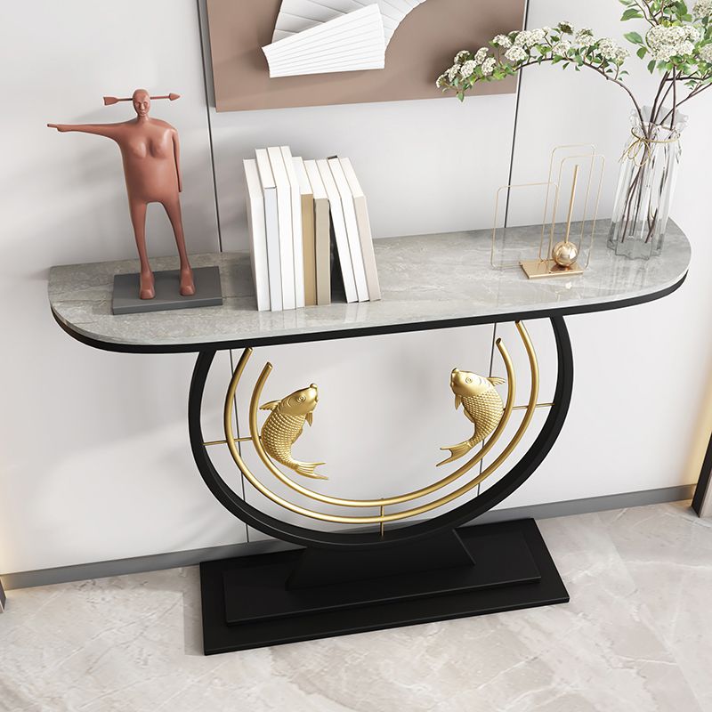 31.5" H Modern Console Accent Table Antique Finish Half Moon Console