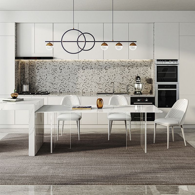 Rectangle Stone Dining Table Contemporary Dining Table with Double Pedestal Base