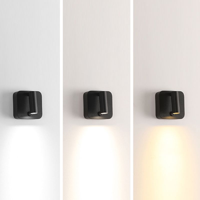 Modern Metal Wall Light Square 4" Wide Reading Wall Sconce with Switch for Bedroom