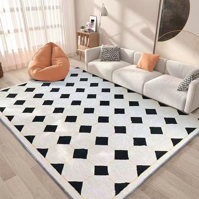 Modern Black Rug Polyester Diamond Area Rug Washable Rug for Home Decor