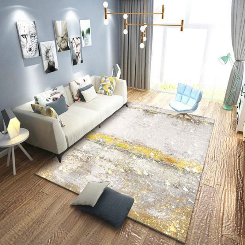 Casual Modern Rug in Ivory Abstract Painting Pattern Rug Polyester Pet Friendly Washable Carpet for Home Decoration