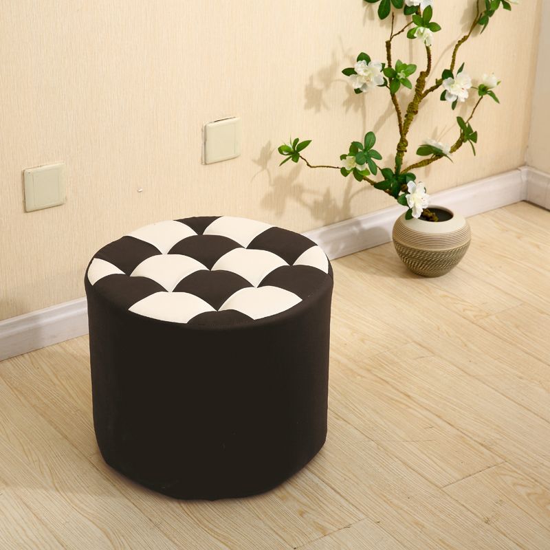 Modern Round Pouf Check Pattern Water Resistant Pouf for Home Decor