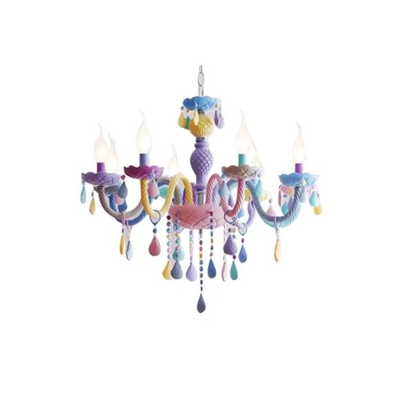 Kids Chandelier Lamp for Girls Rooms, Multicolor Hanging Pendant Lighting with Adjustable Chain and Candle