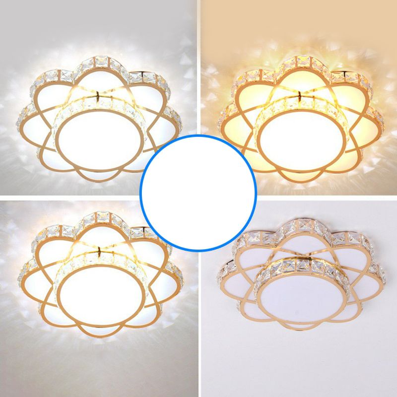 Floral Flush Ceiling Light Contemporary Crystal Rose Gold LED Flush Mount Lighting Fixture