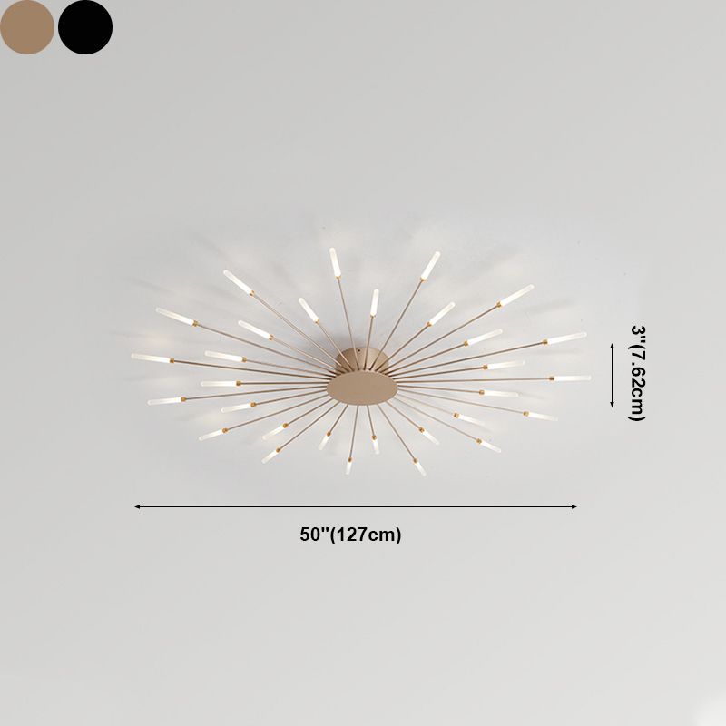 Modern Minimalist LED Semi Flush Mount Lacquered Iron Linear Ceiling Light with Acrylic Shade