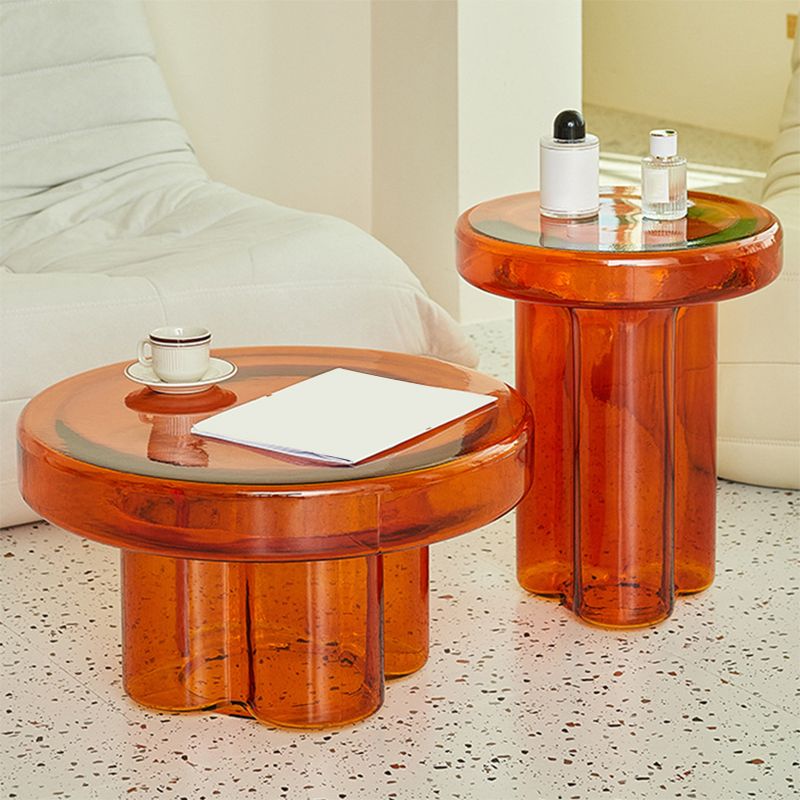 Modern Clear Glass Coffee Table Pedestal Round Simple Cocktail Table
