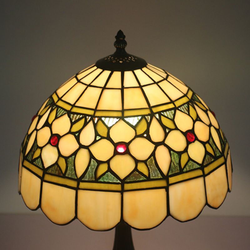 Mediterranean Dragonfly/Star/Tulip Nightstand Lamp Single Head Stained Glass Table Light in Bronze for Bedside