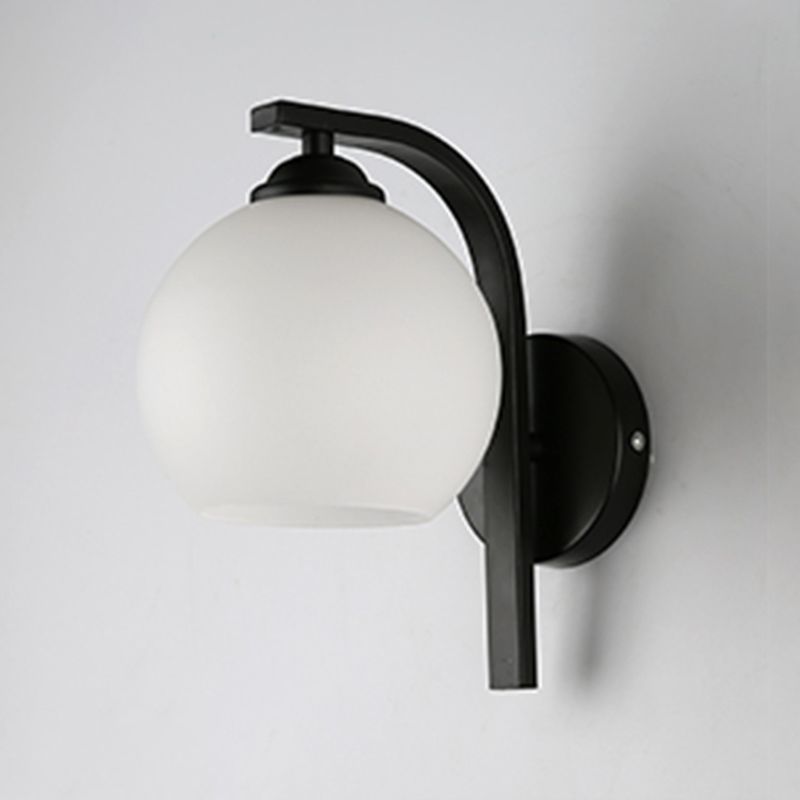 Black Domed Wall Lamp Modern 1-Light White Glass Wall Mounted Light for Stairs