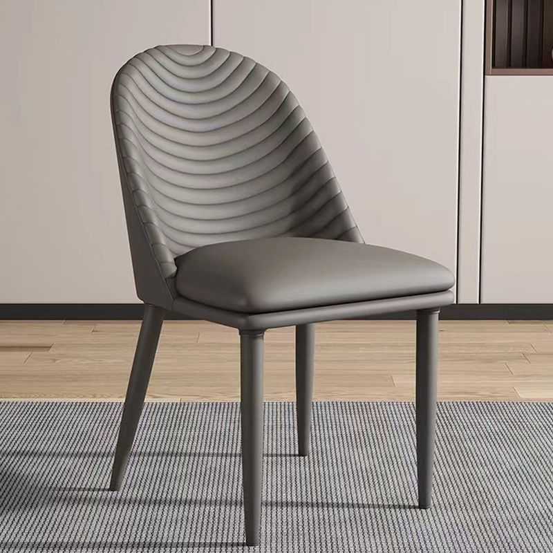 Modern Style Metal Dining Chair Faux Leather Armless Dining Room Chair for Home Use