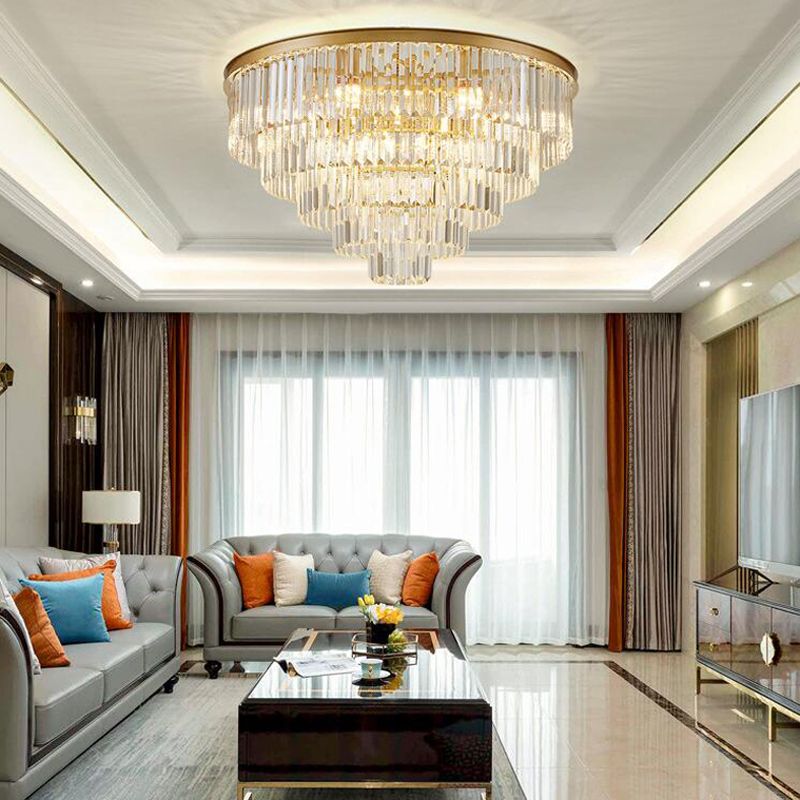 Conical Metal LED Ceiling Light in Modern Luxury Style Crystal Flush Mount for Dining Room