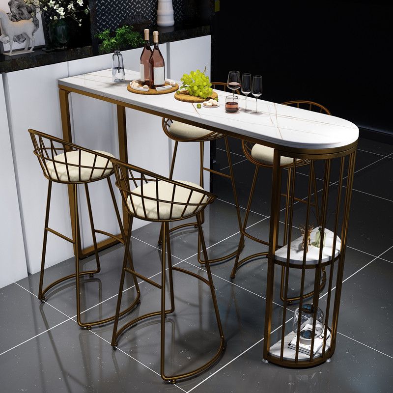 Low Back Bar Stools Glam Metal Dining Stools with Metal Base