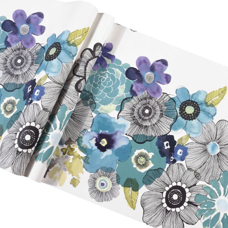 Entwined Blossoms Wallpaper Roll in Soft Blue Paper Wall Covering for Home Decoration, 57.1 sq ft.