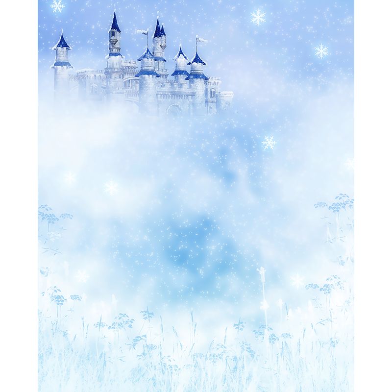Modern Castle and Snowflake Mural Wallpaper Blue Winter Nature Landscape Wall Covering
