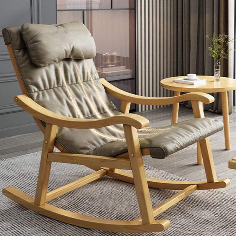 Creative Indoor Rocking Chair Faux Leather Rocker Chair with Wooden Legs