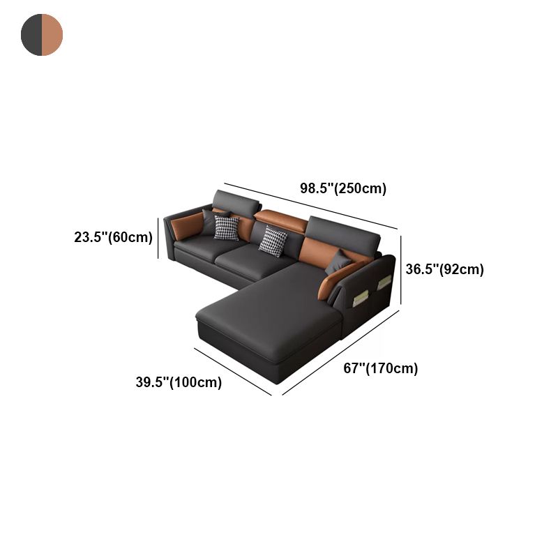 Faux Leather Cushion Back Sectional with Storage for Living Room