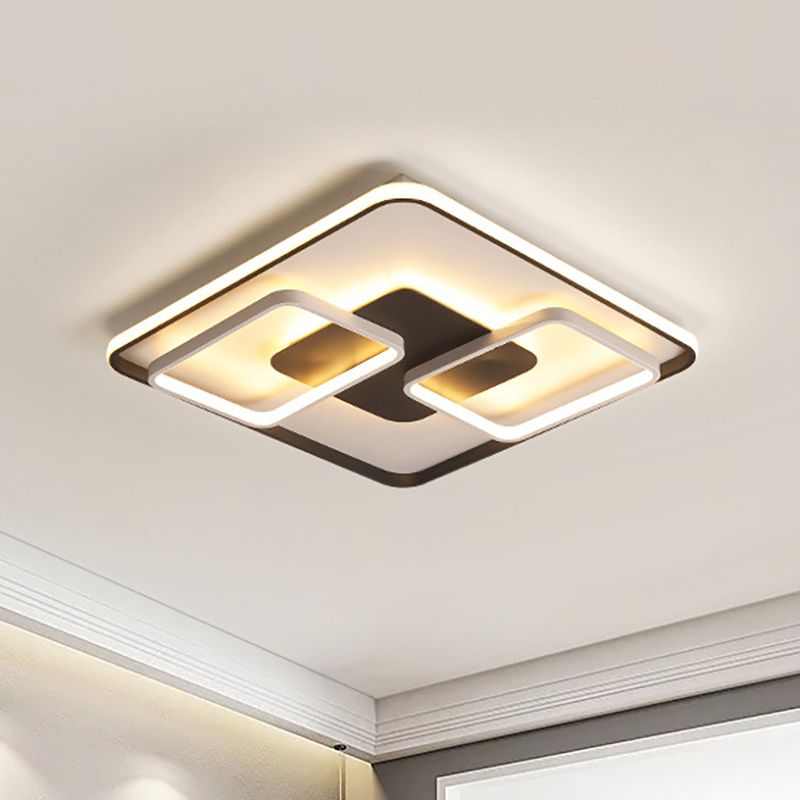 Black and White Geometric Flushmount Contemporary Metal Led Living Room Lighting in Warm/White Light, 18"/23.5"/35.5" W