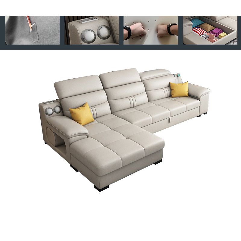 Modern Faux Leather Sofa & Chaise 34.6" H Biscuit Back Sofa with Storage