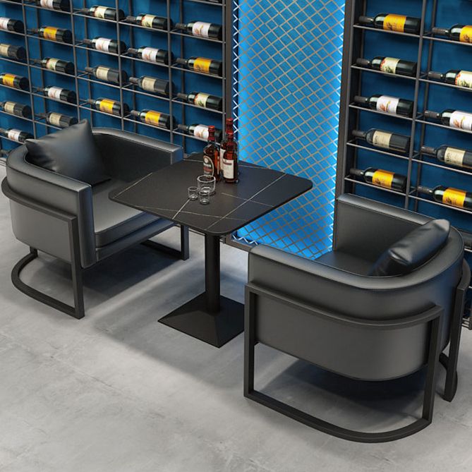 Industrial Dining Room Table Black Sintered Stone Table with Metal Base
