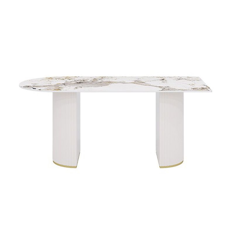 Sintered Stone Top Table for Restaurant Luxury White Table with Double Pedestal