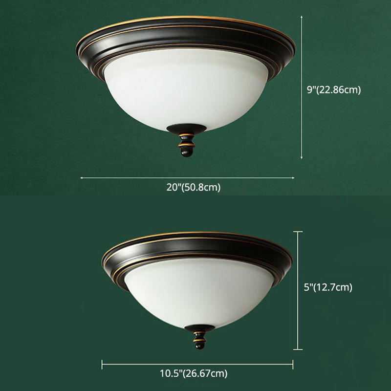 Black Bowl Ceiling Light in Traditional Classic Style Wrought Iron Flush Mount with Glass Shade