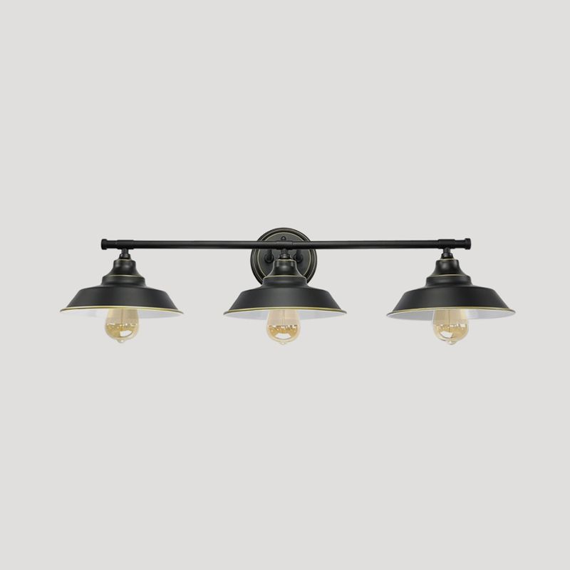 3 Lights Wall Mount Fixture with Barn Shade Metallic Retro Style Living Room Wall Lighting in Black