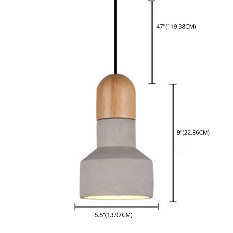 1-Light Creative Ciment Hanging Light Modern Simplicité Pendentif Pendant en bois pour les restaurants de bar