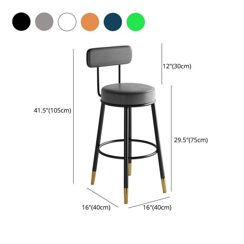 Industrial Leather Iron Counter Stools Low Back Bar Stools with Round Seat