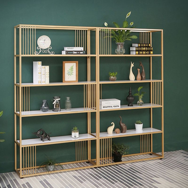 Metal and Wooden Bookshelf Open Glam Etagere Shelf Bookcase for Study Room