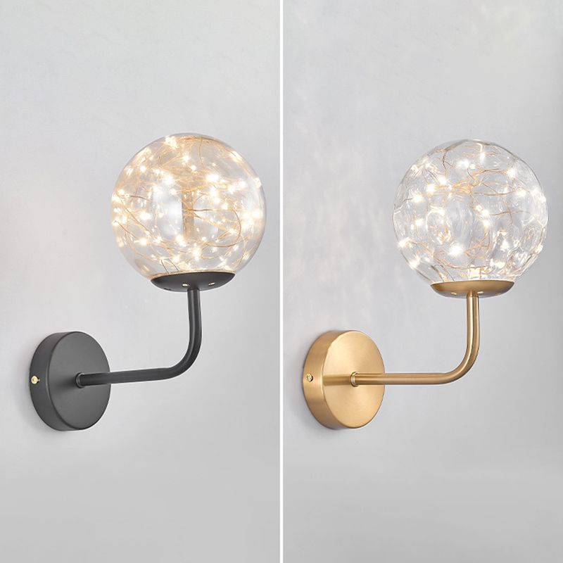 Glass Spherical Shape Wall Lights Modern Style 1 Light Wall Sconce for Bedroom