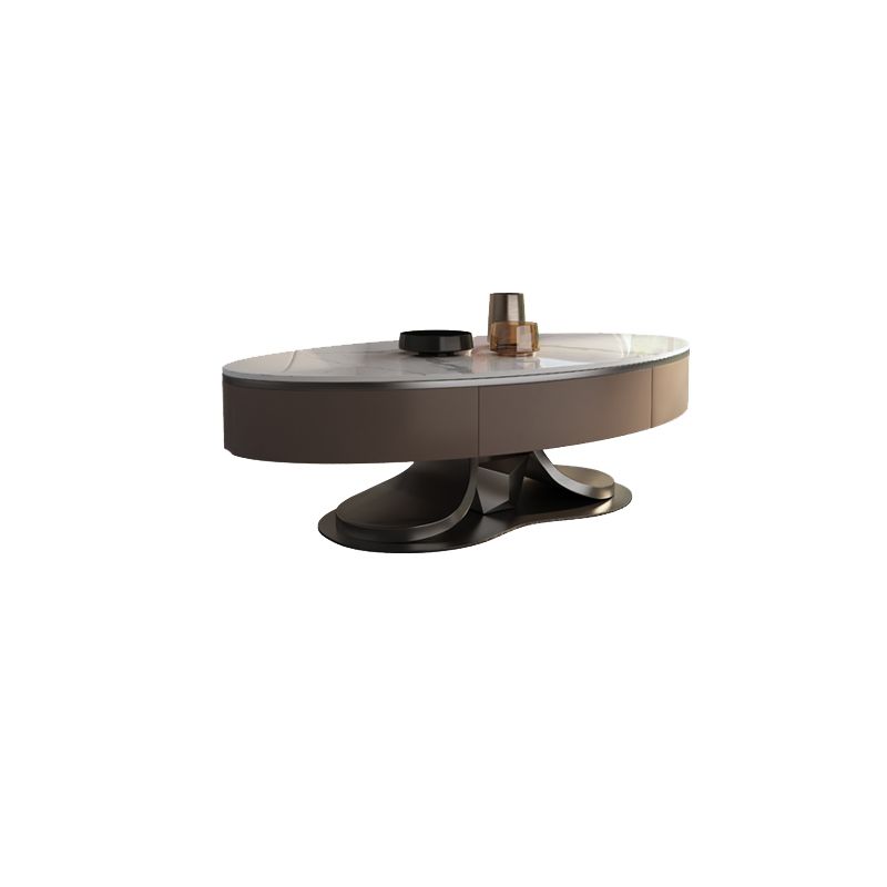 Glam Stone Single Coffee Table Pedestal Coffee Cocktail Table with Storage Drawers