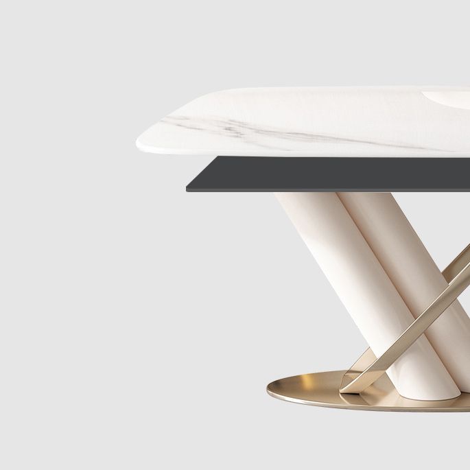 Modern Style Sintered Stone Dining Table with White Fixed Table and Trestle Base