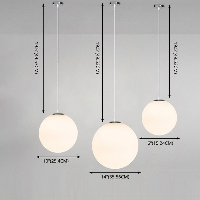 Glass Globe Pendant Light Fixture Contemporary Style Hanging Light Fixture in White