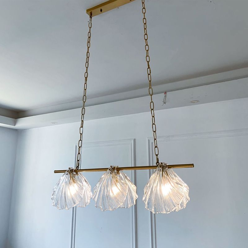 New Modern Fluted Glass Chandelier Lamp Linear Island Pendant for Dining Room