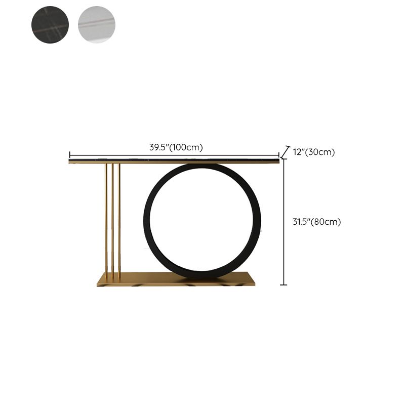Rectangle Glam Console Table Antique Finish Console Sofa Table in Marble