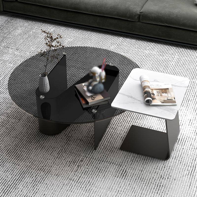 Round Glass Top Bunching Tables Black Abstract Coffee Cocktail Table