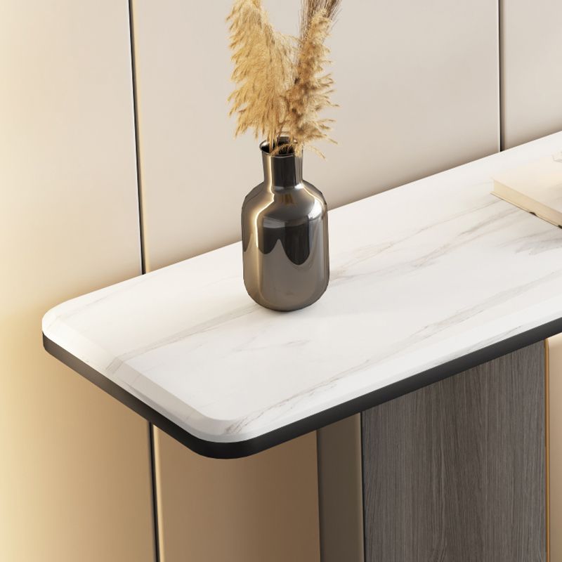 White Stone Console Table 1 Shelf 31.5" Tall Accent Table for Hall