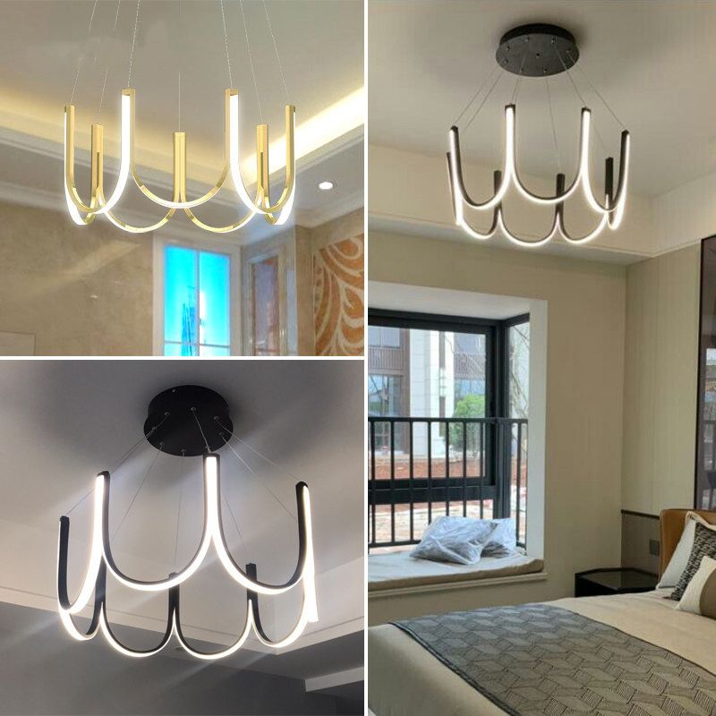 Contemporary Symmetrical Curves Chandelier Lights Aluminum Pendant Ceiling Lights for Living Room