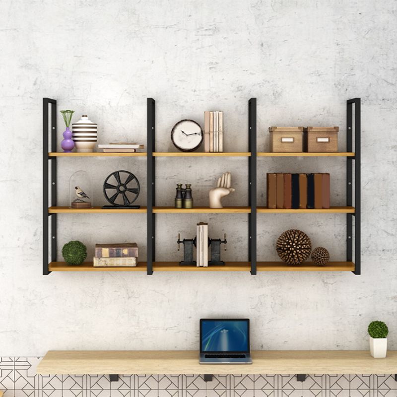 Contemporary Wooden Bookshelf Closed Back Floating Natural Bookcase