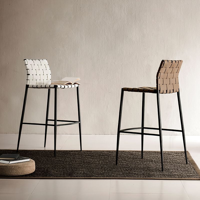 Faux Leather Bar Stools Low Back Dining Stools with Metal Base