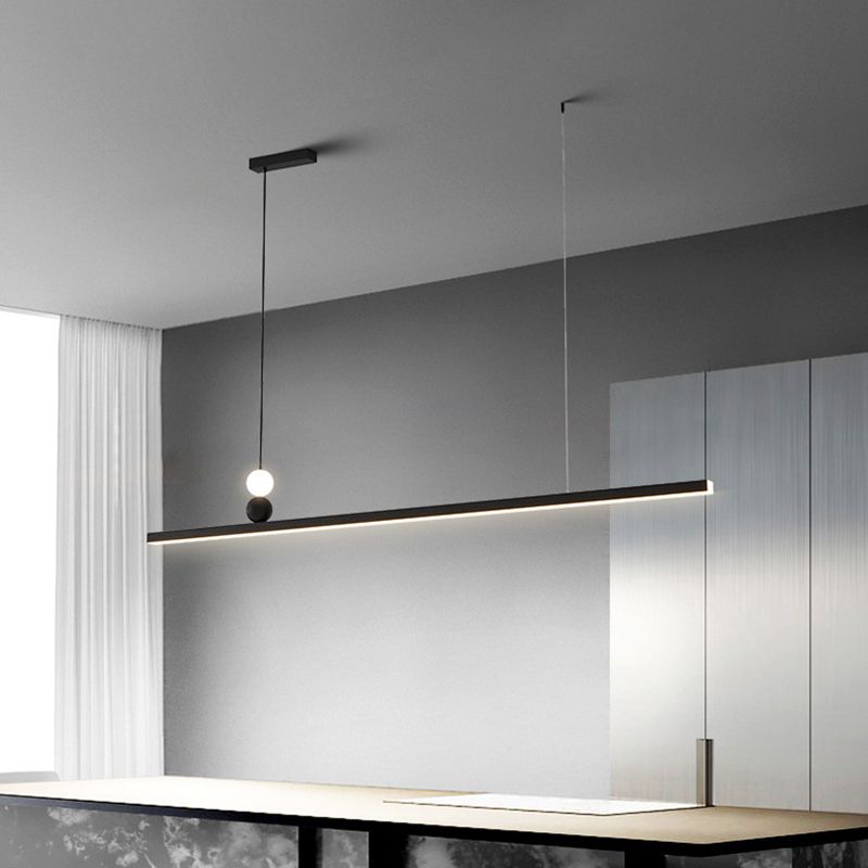 Aluminum and Acrylic Ceiling Pendant Fixture Linear Kitchen Island Fixture in Dark Black