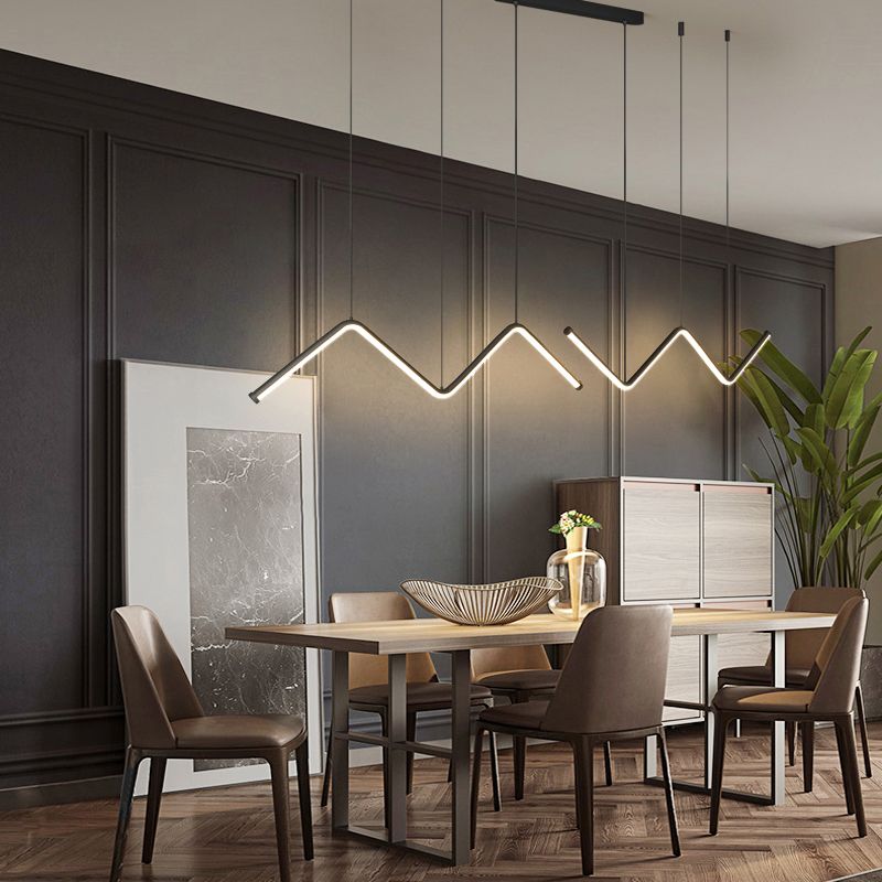 W Shaped Pendant Light Fixture Artistic Metal LED Hanging Island Light for Dining Room