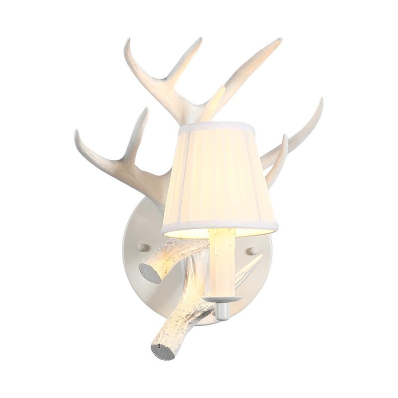 1 Light Resin Wall Lamp Rustic White Cone Dining Room Sconce Light Fixture with Elk Backplate
