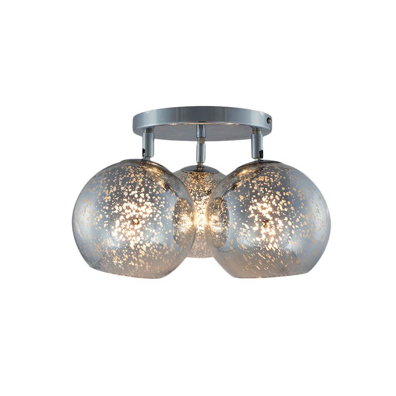 Chrom sphärische Halbflush -Beleuchtung moderne 3 Lampen weiße Frost-/Silberpunkt -Glasspülenlampe