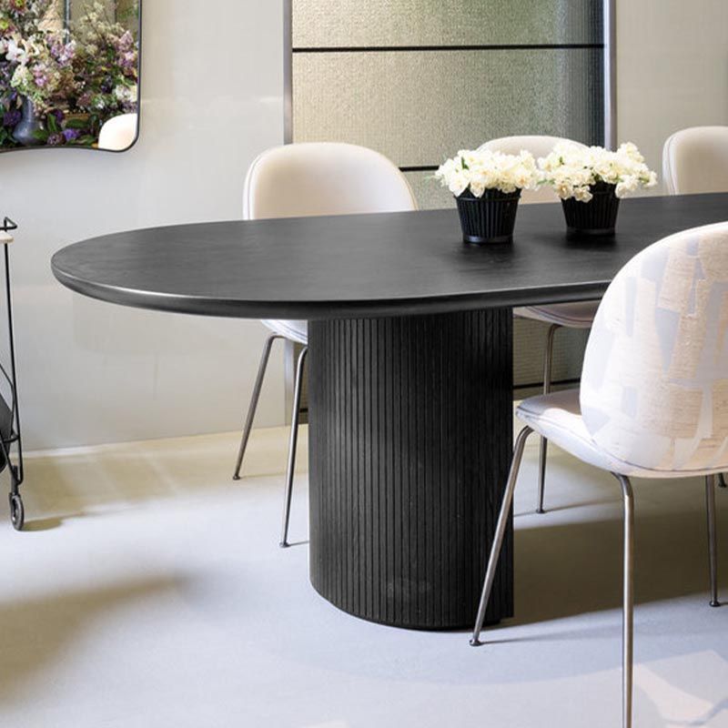Oval Solid Wood Dining Table Modern Black Furniture with Double Pedestal for Apartment
