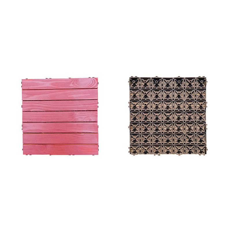 Red 6-Slat Square Wood Patio Tiles Snap Fit Installation Floor Board Tiles