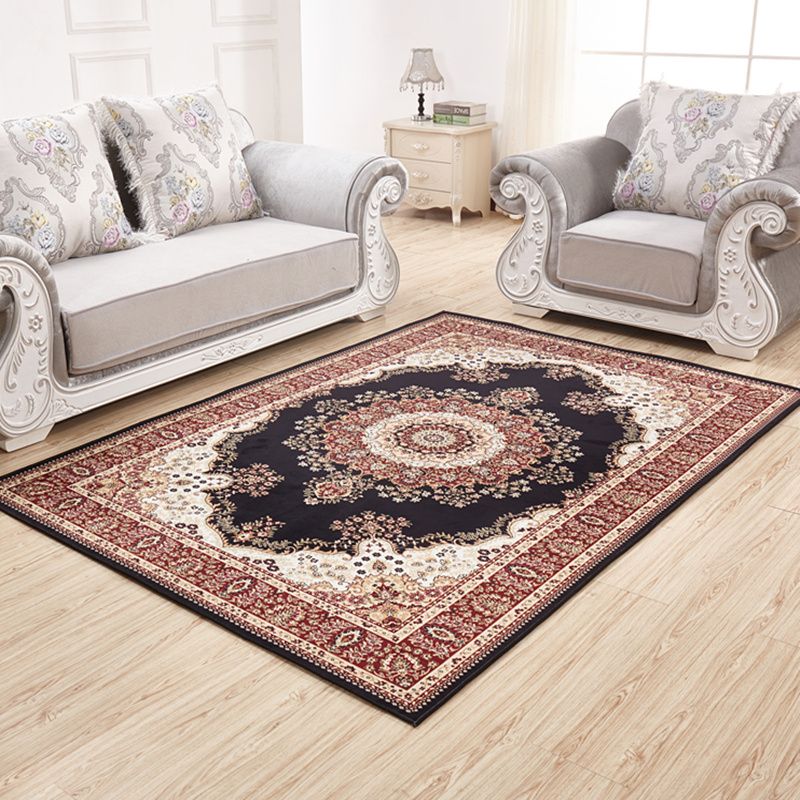 Brown Retro Rug Blending Flower Indoor Rug Stain Resistant Rug for Living Room