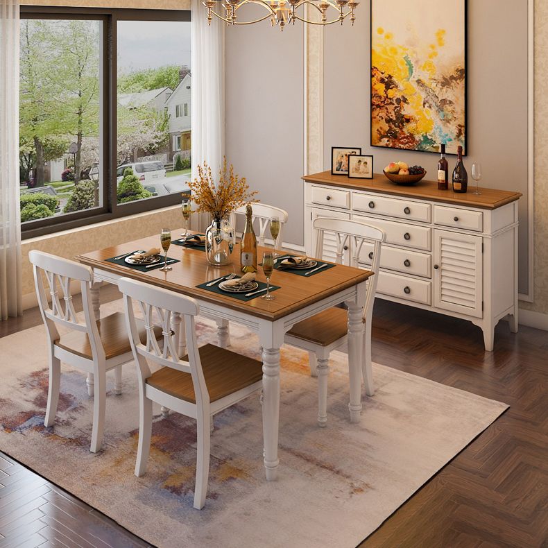 Traditional Wooden Dining Room Set with Rectangle Top and White Base Dining Furniture