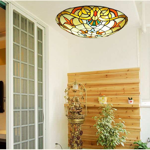 Bowl Shape Flush Light Stained Glass Baroque Flush Mount Ceiling Light Fixtures