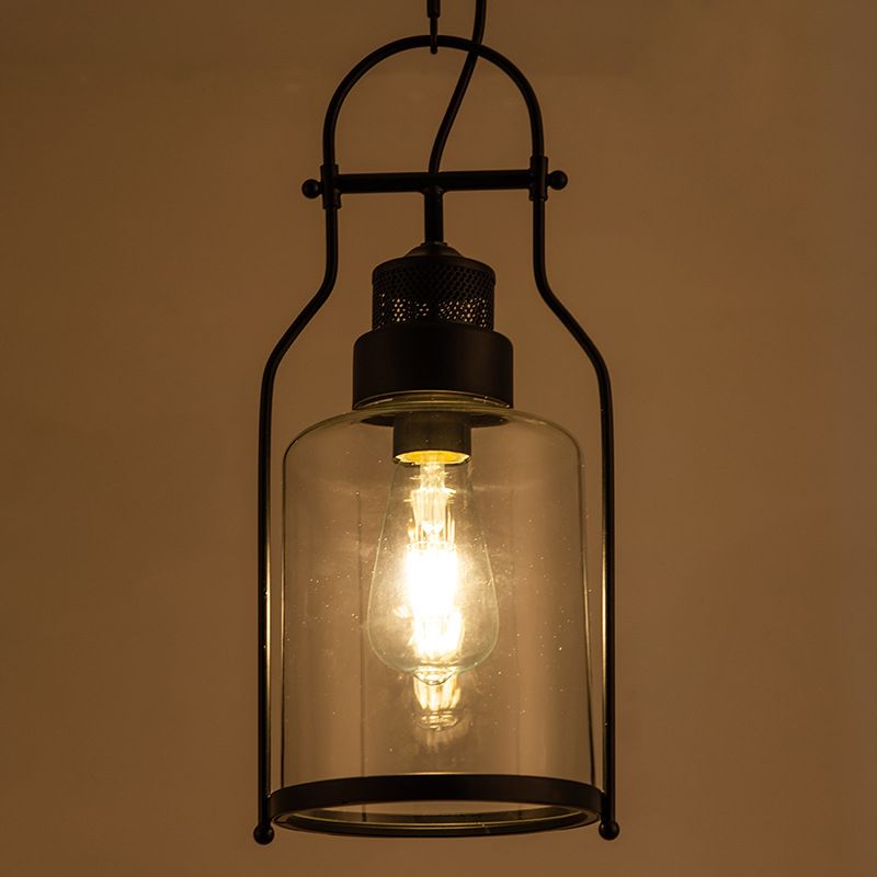 Nero 1 Light Light Light Light Industrial Cilindri Glassero Appednare lampada con giuntura in metallo
